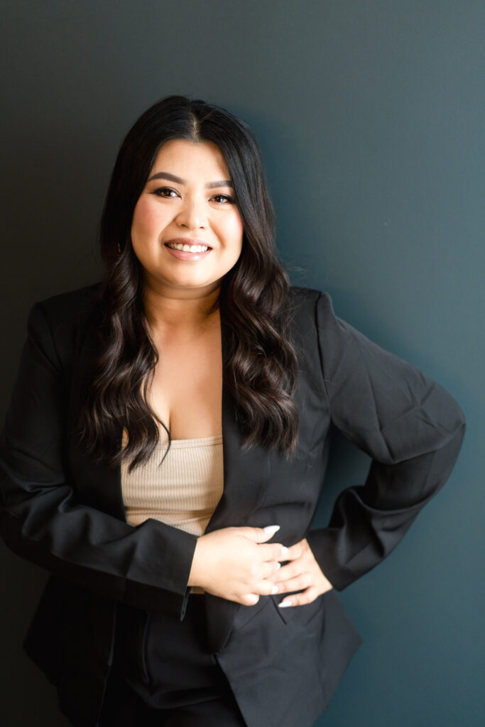 Portrait of esthetician Shirren, founder of Wax’d & Browed, in her Austin brow studio