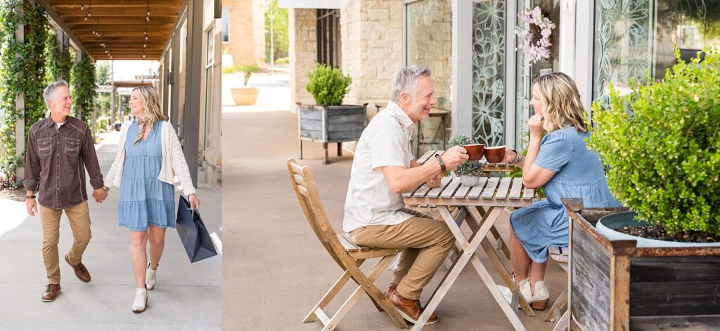 Couple walking through Hill Country Galleria breezeway during commercial lifestyle campaign — Alissa Cordoba Brands,
Austin TX
